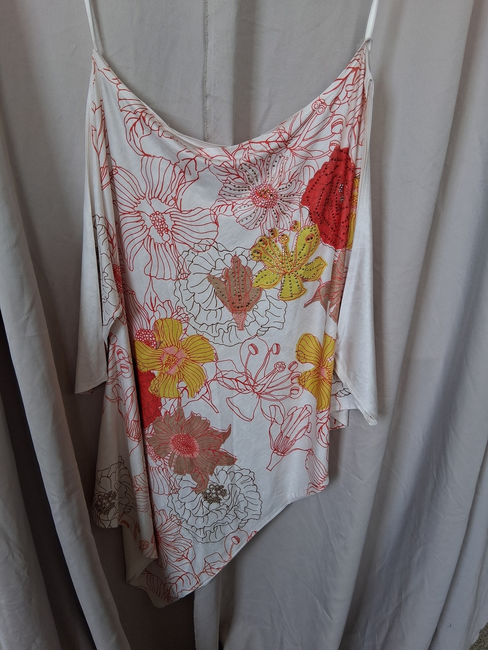 Arden B White Floral Spaghetti Strap Camisole with Yellow & Red Accents